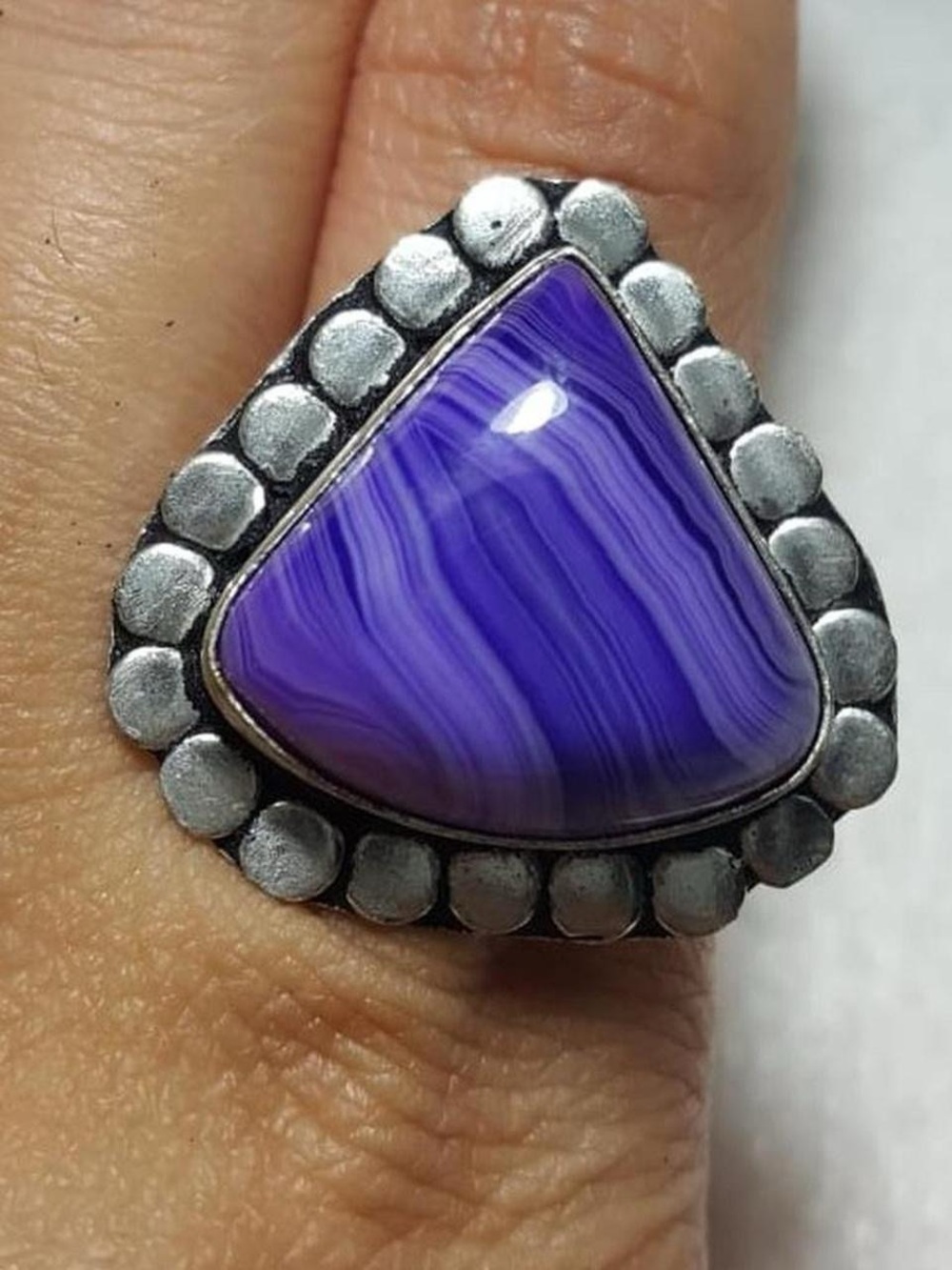 925 Silver Inspired Purple Banded Agate Statement Ring
